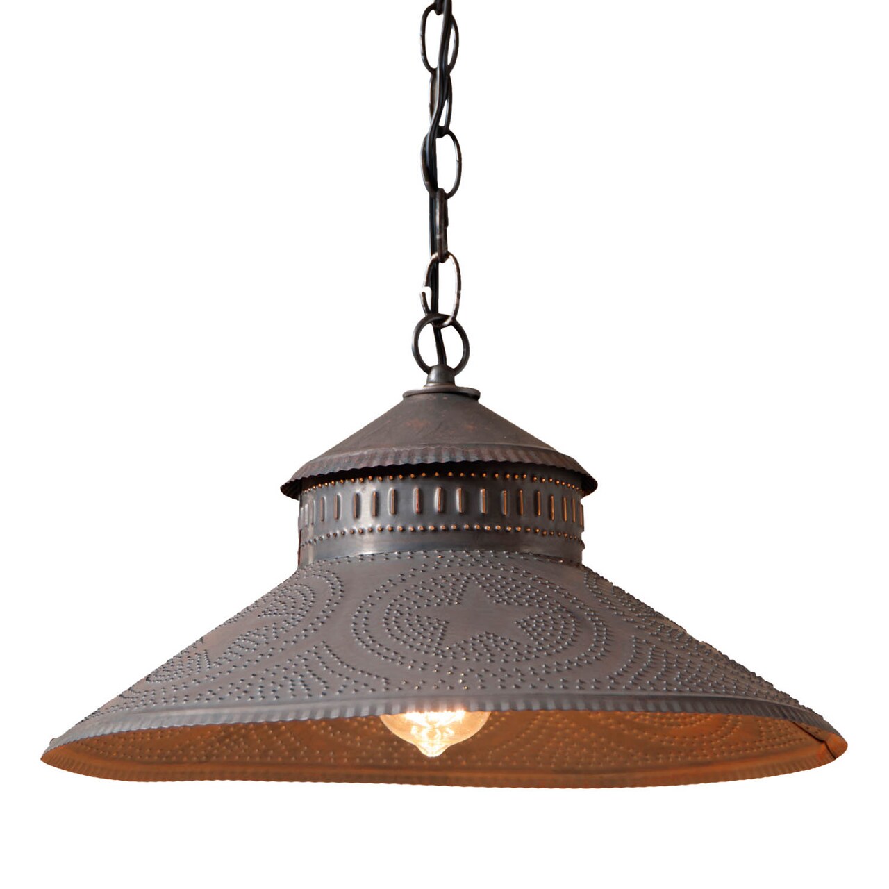 Irvins Country Tinware Shopkeeper Shade Light with Reg Star in Kettle Black